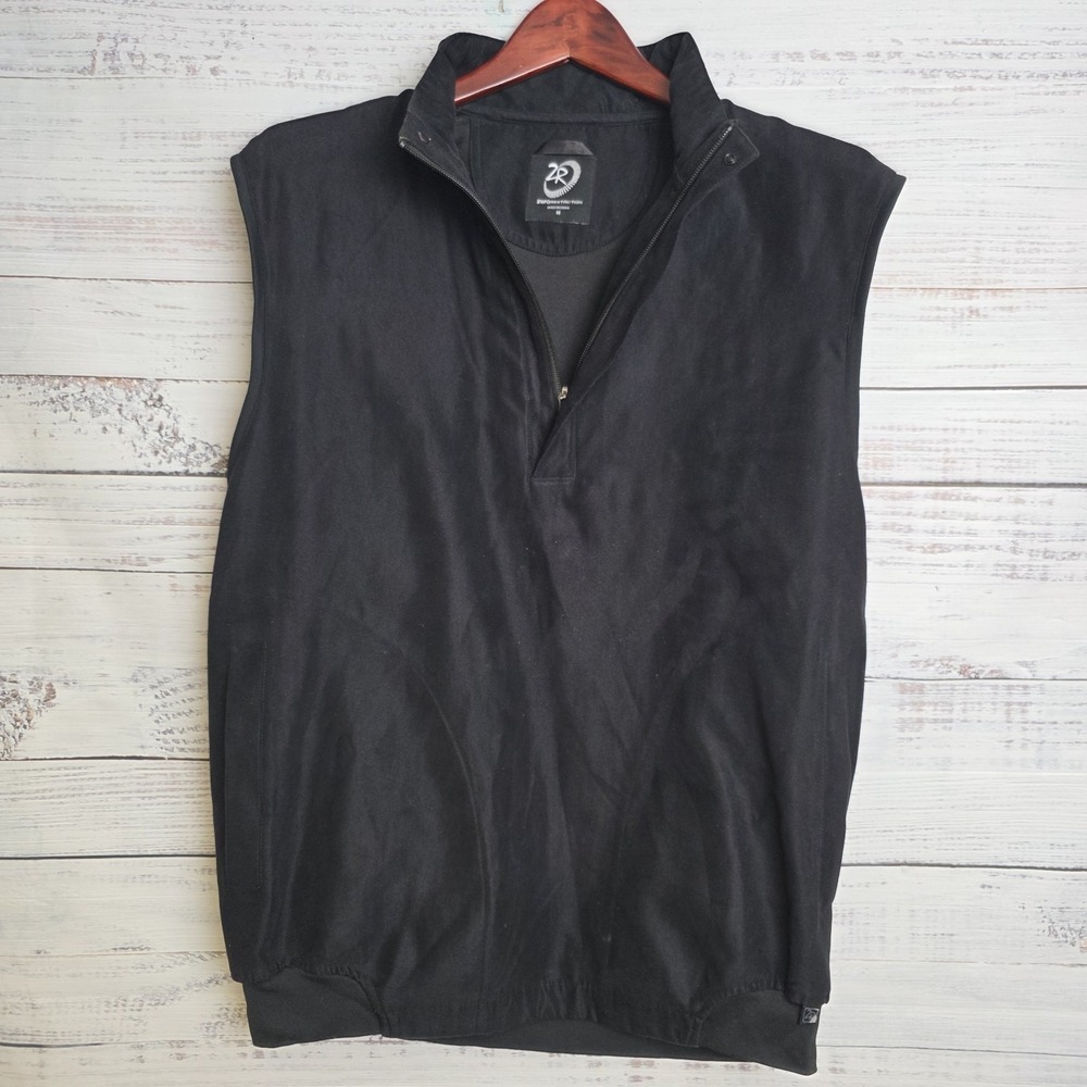 Zero Restriction Mens Medium Black 1/4‎ Zip Golf Vest Soft Polyester